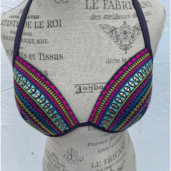 Candied Purple Womens Light Lift Aztec Geometric Stripes Bra Multicolor Sz 38B - Picture 9 of 9